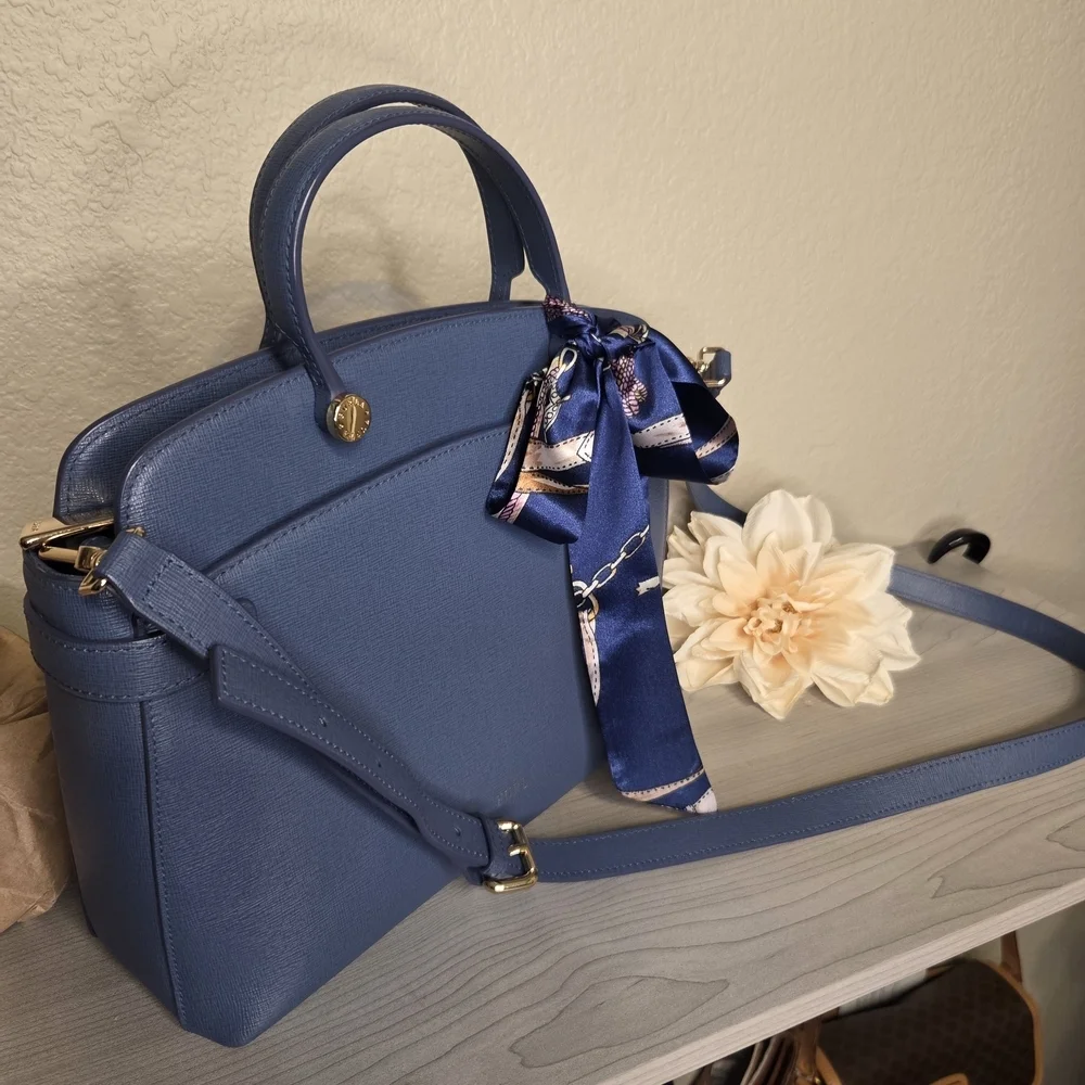 Furla Blue Handbag with Scarf Accent - Picture 8 of 13